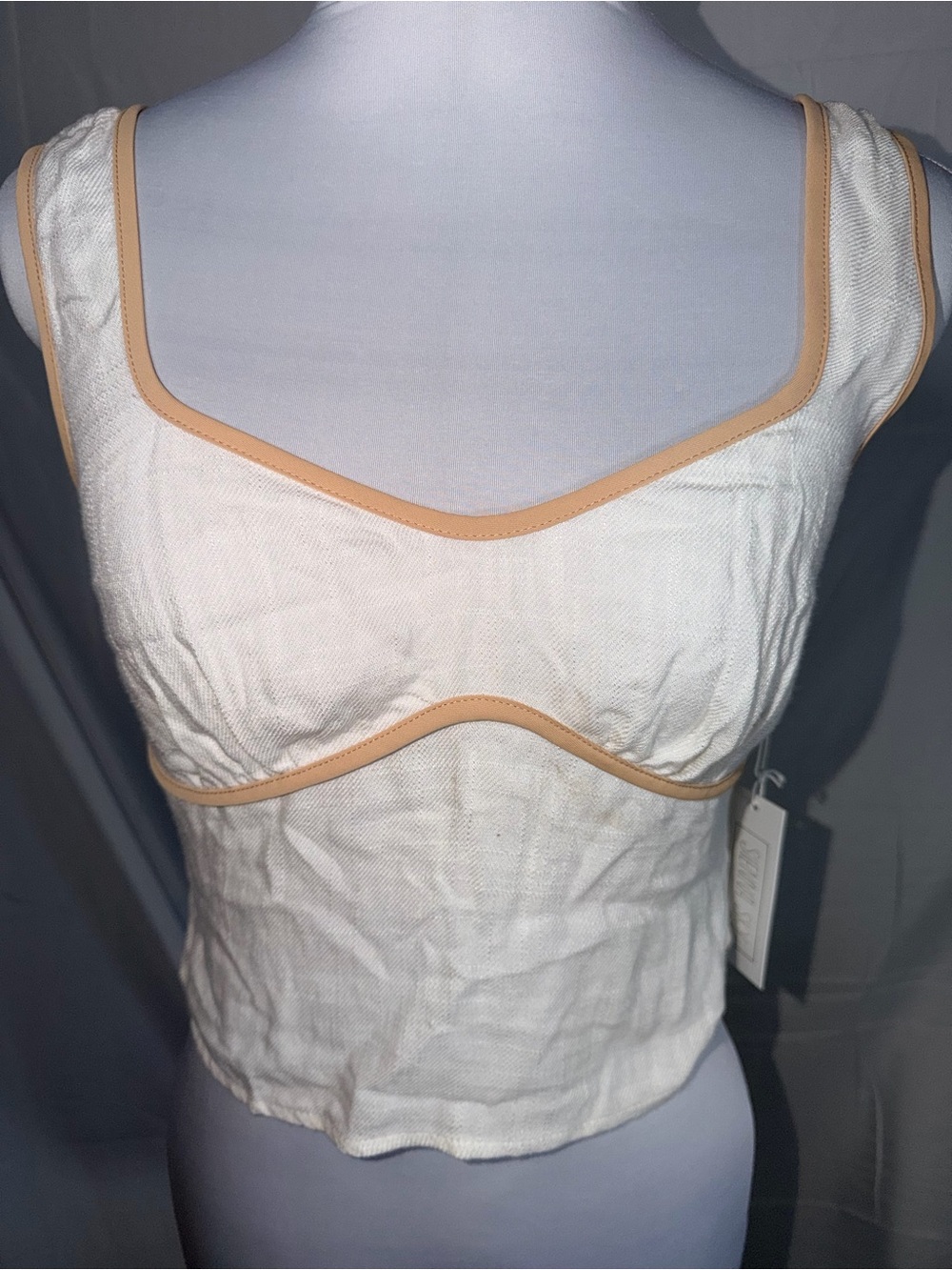Sienna Sky Cream Tank with Tan Stitching